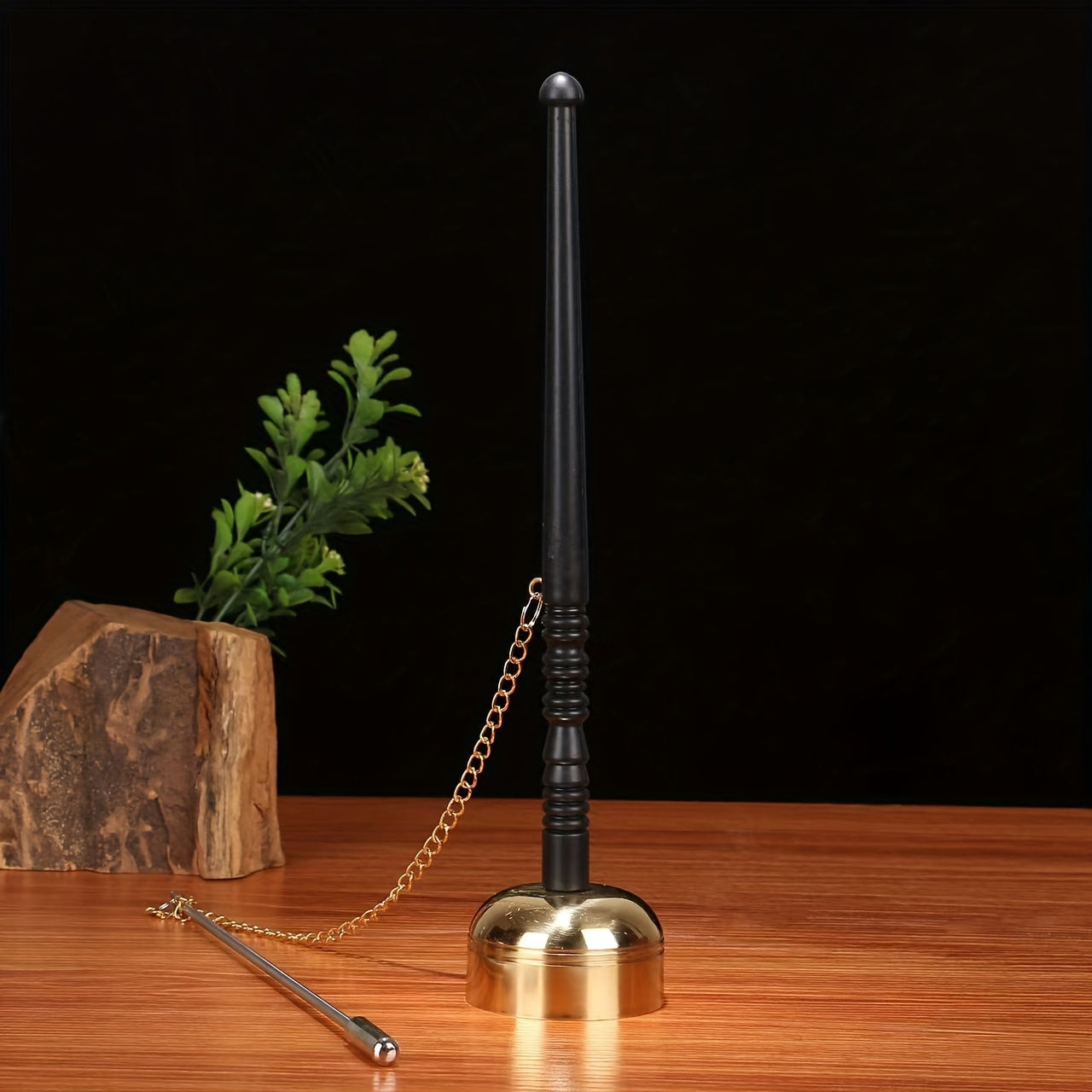 Tibetan Hand Bell with Wooden Handle, Brass Singing Bowl, Meditation & Prayer Bell, Religious Mantra Musical Instrument, Copper, Yellow