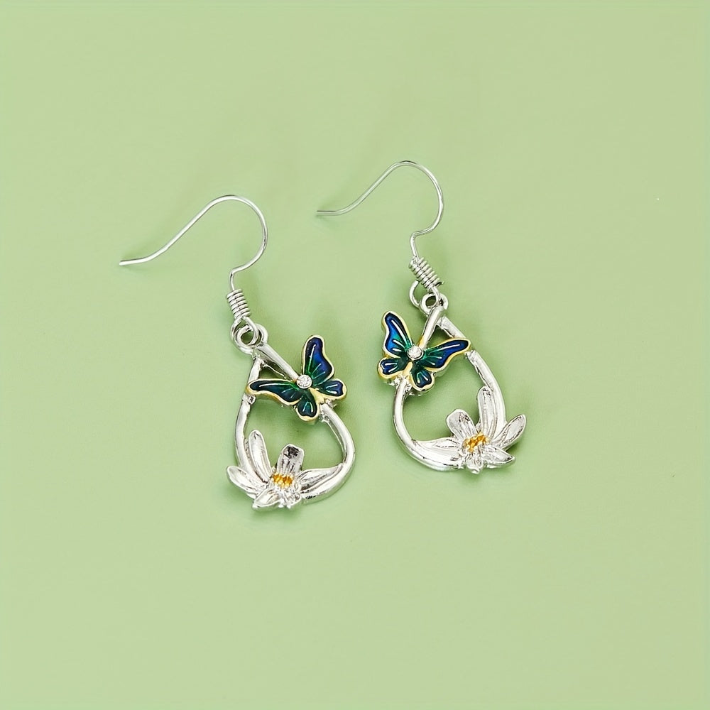 Bohemian Feng Shui Drop-shaped Flower Butterfly Pendant Earrings European And American Ladies Romantic Earrings Festival Jewelry