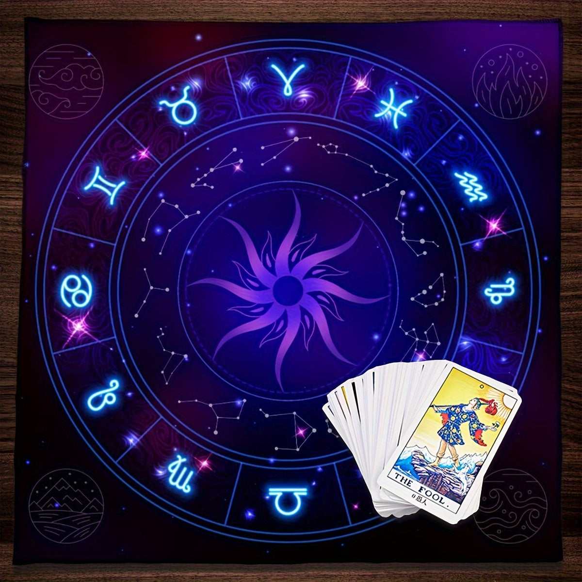 1pc, Twelve Constellations Tarot Astrology Cloth, Sun, Starlight, Altar Cloth, Witch Home Decoration Background Cloth.Gathering Board Game Card Pad