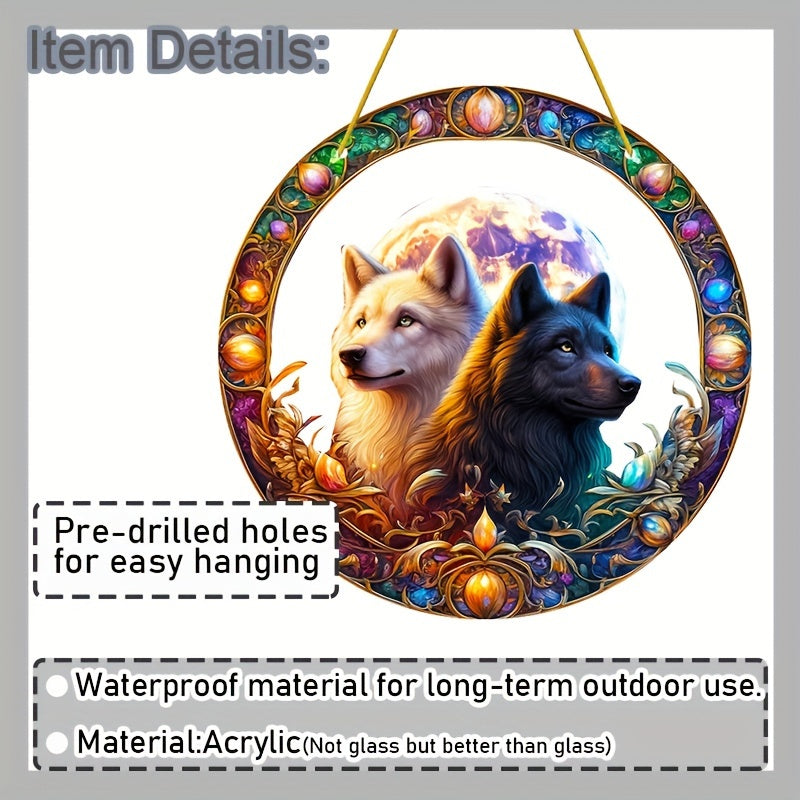 Mystic Wolf Suncatcher with Yin Yang Design, Acrylic Sun Catcher, Birthday Gift for Dad, Home, Lover & Friends, Wolf Themed Moon Decor, Perfect for Room, Bedroom, Living Room, Outdoor Garden - 8 Inches