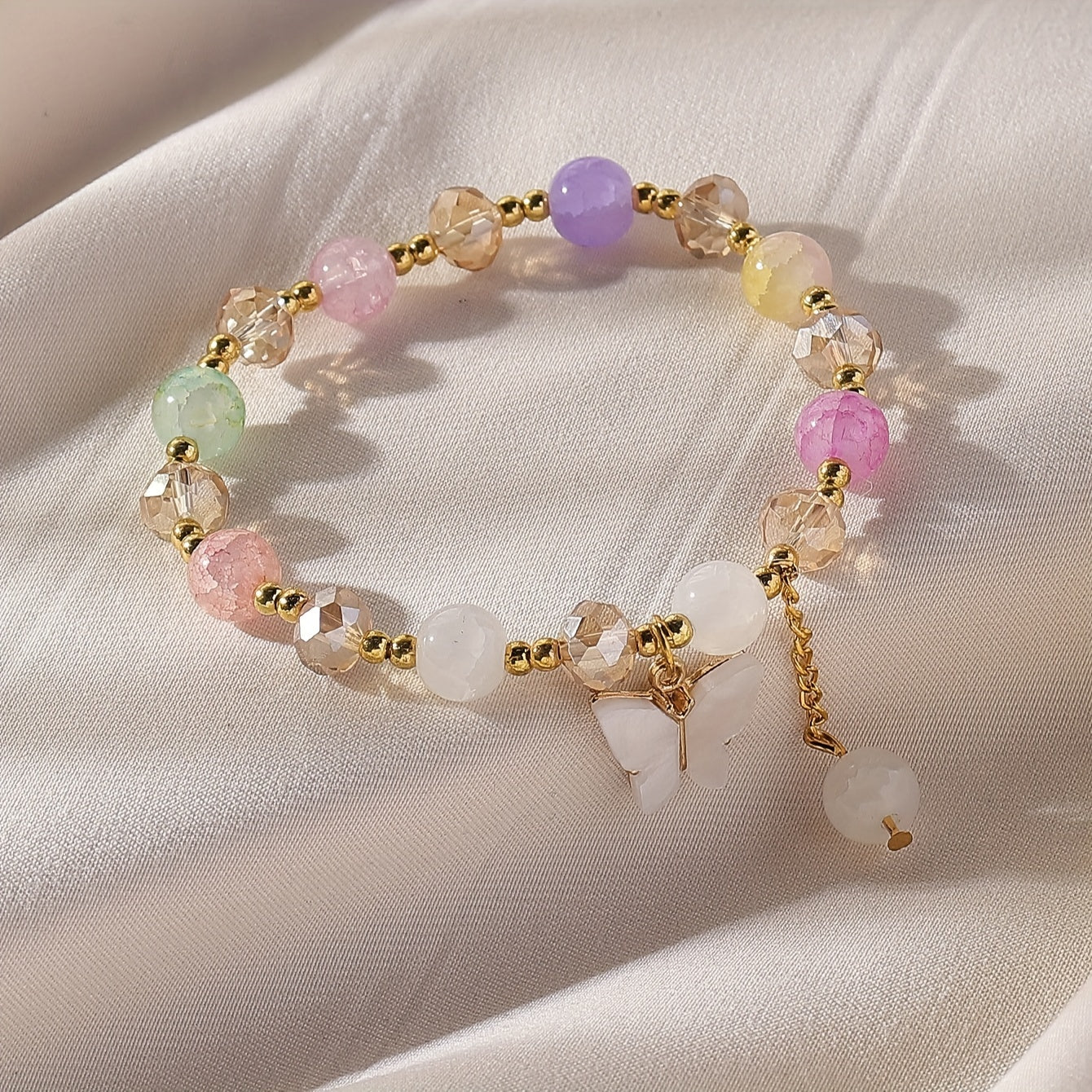 Y2K Style Beads Bracelet Butterfly Shape Pendant Ladies Elegant Hand String ((Random Order Beads)