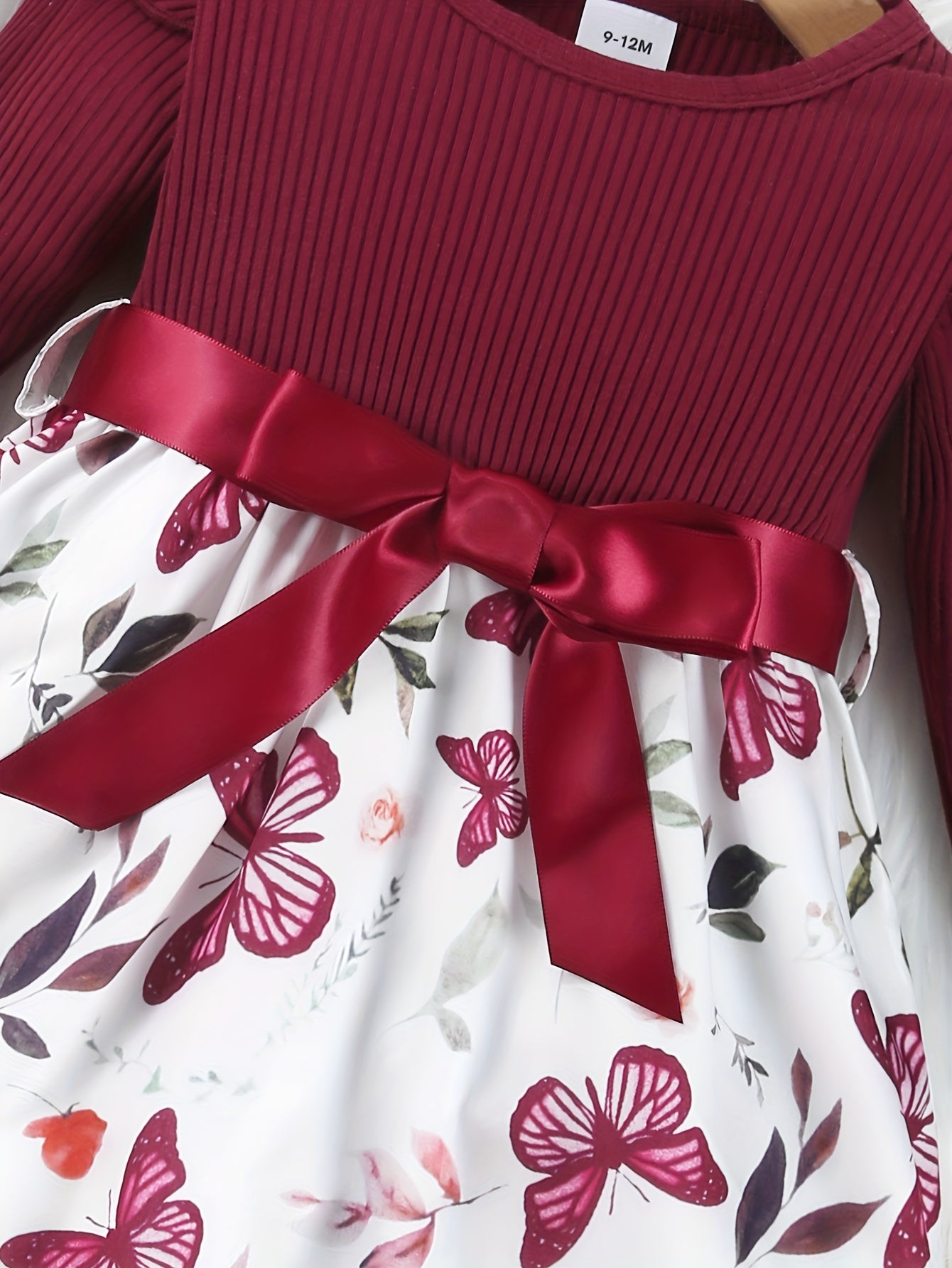 Baby Girls Cute Butterfly Graphic Print Ruffled Sleeve Belted Dress, Kids Summer Comfortable Clothes