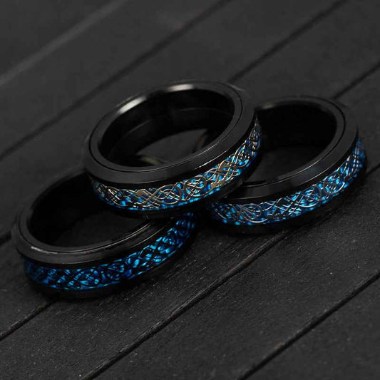 Titanium Steel Rotating Carbon Fiber Dragon Pattern Ring Domineering Men's Rotating Decompression Ring Jewelry - Pedlar's Attic