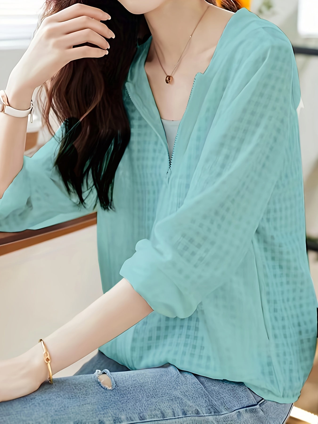 Lightweight Casual Summer Jacket for Women - Easy-Care Polyester, Stylish Solid Color Zip Coat
