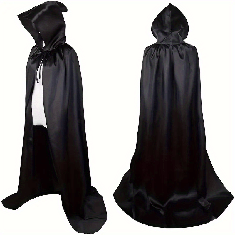 1pc Black Hooded Cloak - Witch Cosplay Accessories, Costumes Masquerade, Family Celebration Decor - Polyester - For Halloween, Cosplay, Parties - Perfect Gift for Costume Lovers & Halloween Enthusiasts