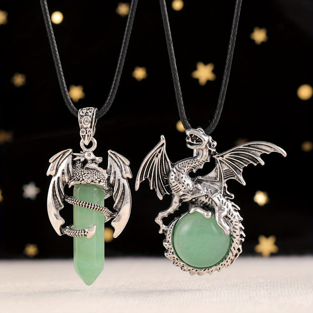 2pcs/set Synthetic Crystal Dragon Necklace Pendants for Men And Women, Retro Cool Artificial Elf Stone Pendants, Christmas, Easter, Flying Dragon Pendant Gift Set