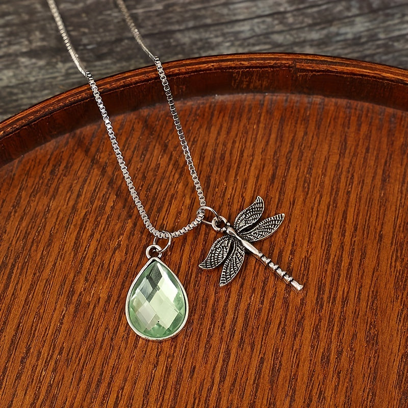 Stunning Dragonfly and Teardrop Zircon Pendant Necklace - Silver Plated Jewelry for a Chic Look