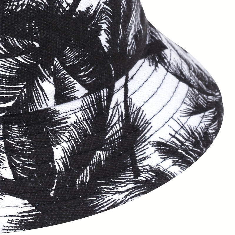 1pc Mens Fashionable Leaf Pattern Woven Polyester Bucket Hat - Non-Stretch, Classic Design, Perfect for Outdoor Activities - Durable and Comfortable