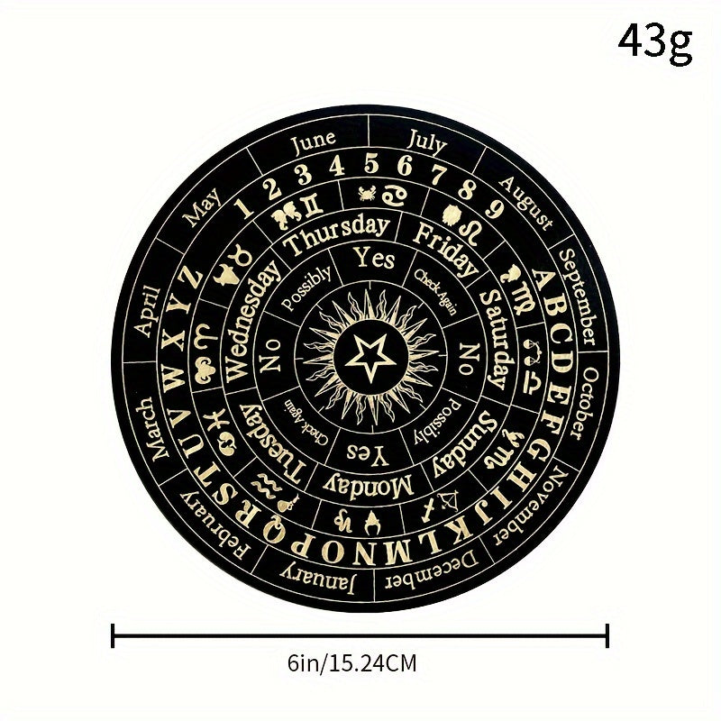 1pc Wooden Round Crafts Star Pendulum Board Divination Supernatural Information Board Wooden Divination Board With Crystal Pendant Pendulum Stone Used For Witchcraft Altar Supplies