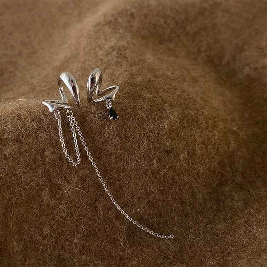 Super fairy asymmetric metal tassel ear bone clip female niche personality simple and versatile temperament no pierced earrings - Pedlar's Attic