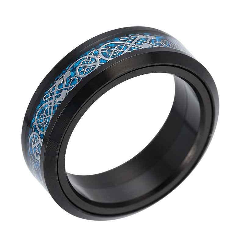 Titanium Steel Rotating Carbon Fiber Dragon Pattern Ring Domineering Men's Rotating Decompression Ring Jewelry - Pedlar's Attic
