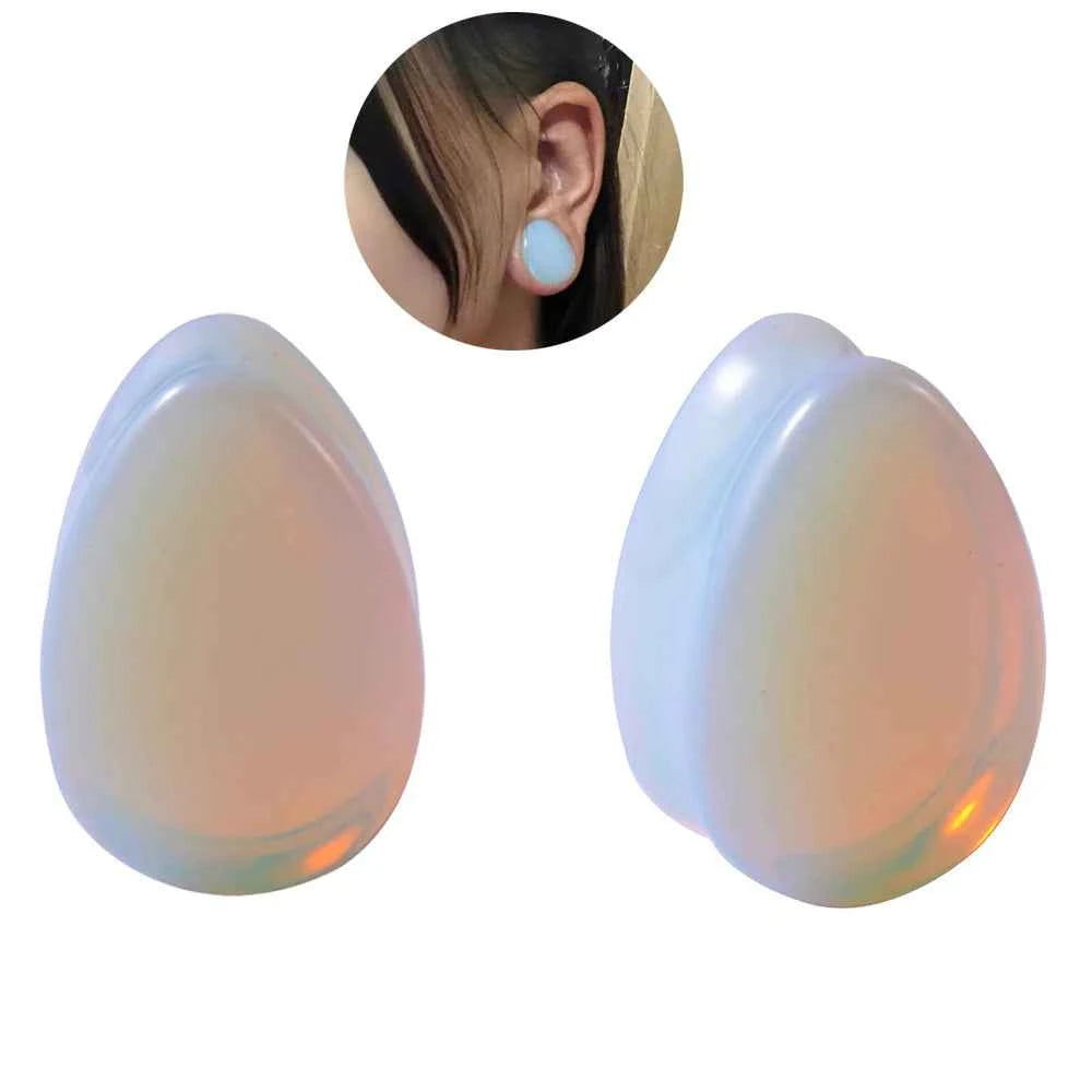 Pair Stone Ear Gauges Dew Drop Ear Plugs Double Flare Saddle Stretching Gauges Expander keyhole Ear Stretcher Body Jewelry - Pedlar's Attic