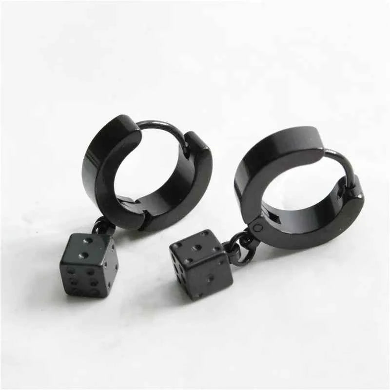 2023 New Black Punk Stainless Steel Women Men Hoop Earrings Small Trendy Round Cross Pendants Jewelry Accessories Gifts Earrings