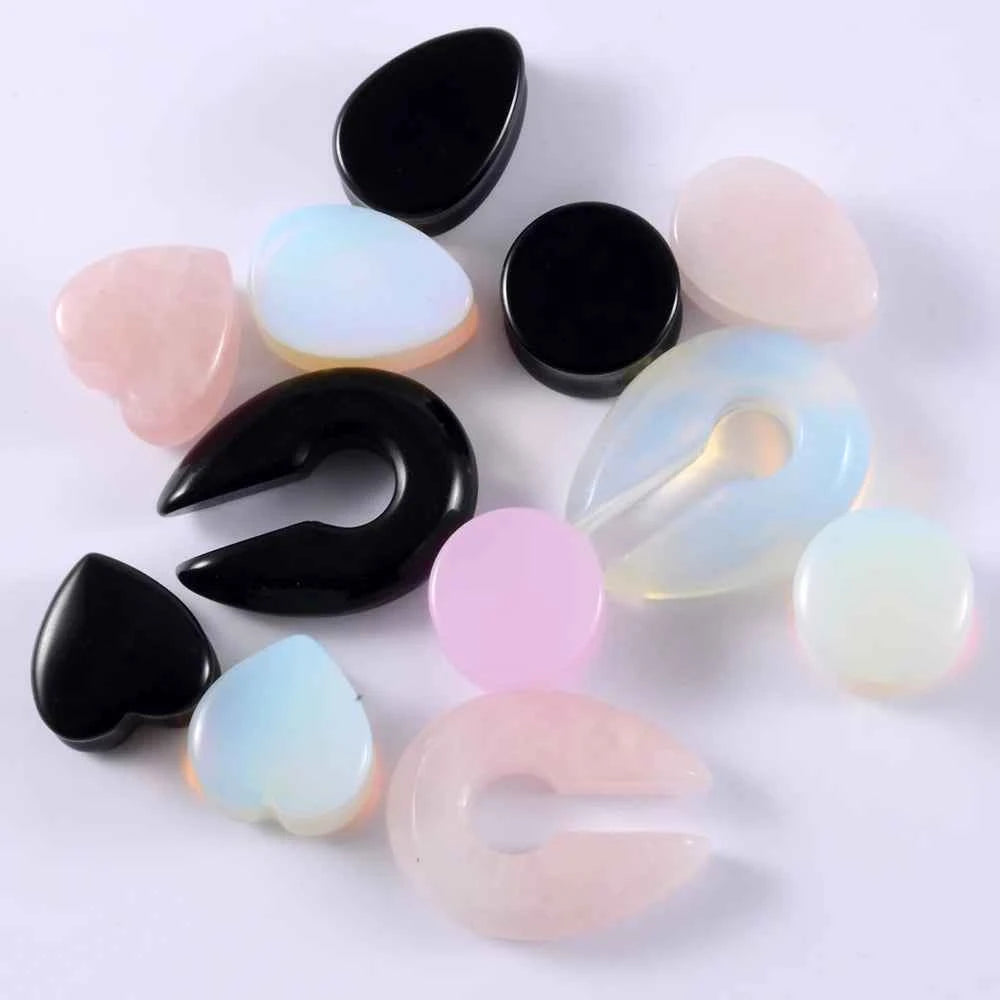 Pair Stone Ear Gauges Dew Drop Ear Plugs Double Flare Saddle Stretching Gauges Expander keyhole Ear Stretcher Body Jewelry - Pedlar's Attic