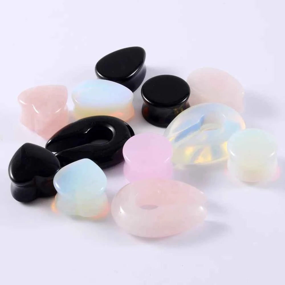 Pair Stone Ear Gauges Dew Drop Ear Plugs Double Flare Saddle Stretching Gauges Expander keyhole Ear Stretcher Body Jewelry - Pedlar's Attic