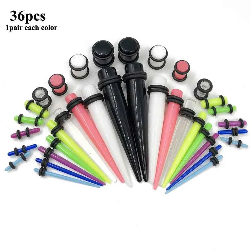 36pcs/lot Acrylic Ear Gauge Taper and Plug Stretching Kits - Pedlar's Attic