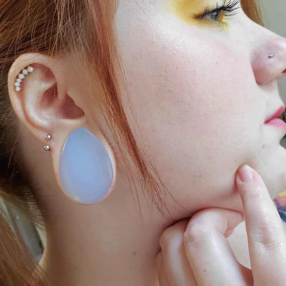 Pair Stone Ear Gauges Dew Drop Ear Plugs Double Flare Saddle Stretching Gauges Expander keyhole Ear Stretcher Body Jewelry - Pedlar's Attic
