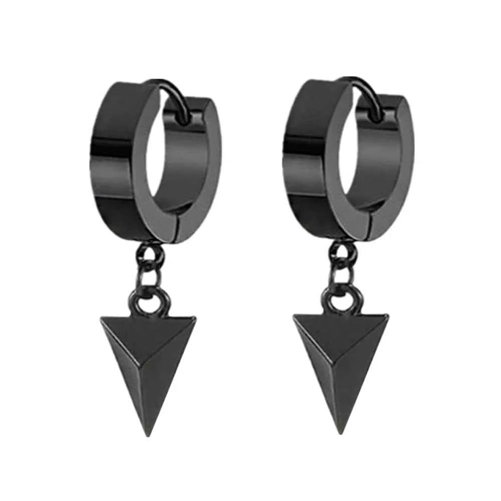 2023 New Black Punk Stainless Steel Women Men Hoop Earrings Small Trendy Round Cross Pendants Jewelry Accessories Gifts Earrings