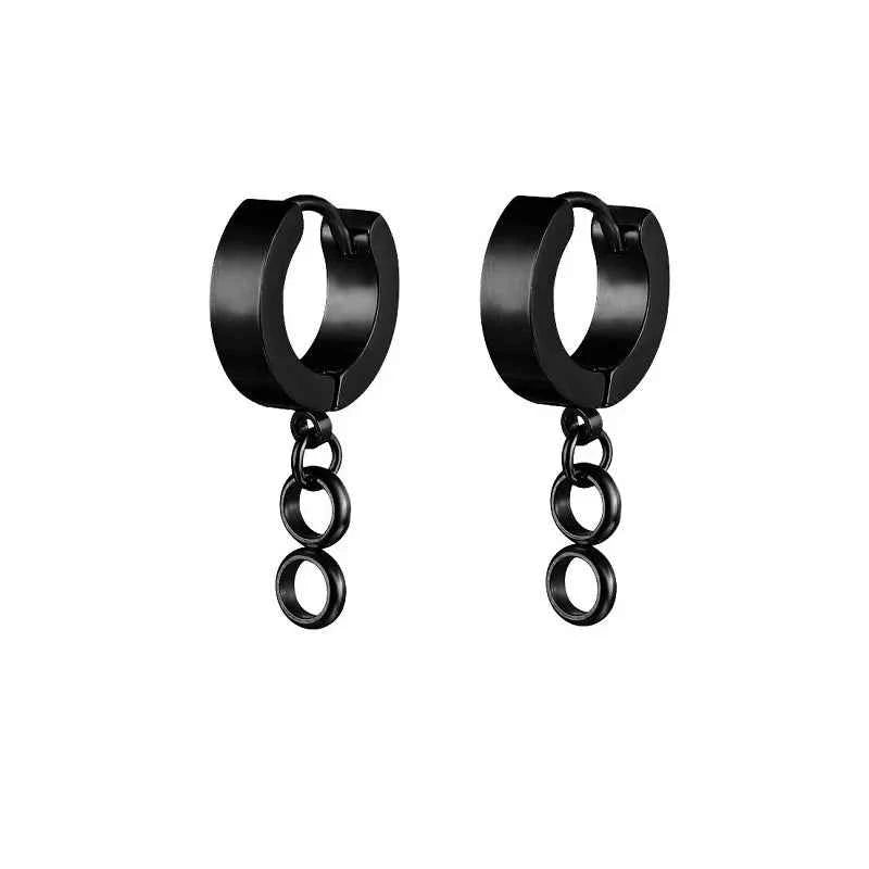 2023 New Black Punk Stainless Steel Women Men Hoop Earrings Small Trendy Round Cross Pendants Jewelry Accessories Gifts Earrings