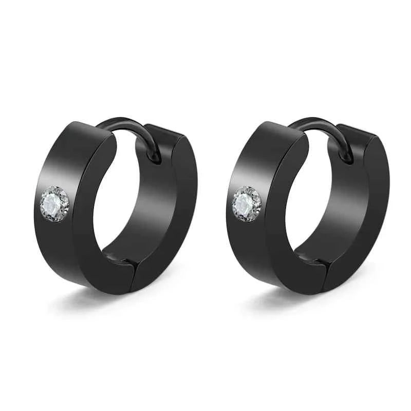 2023 New Black Punk Stainless Steel Women Men Hoop Earrings Small Trendy Round Cross Pendants Jewelry Accessories Gifts Earrings