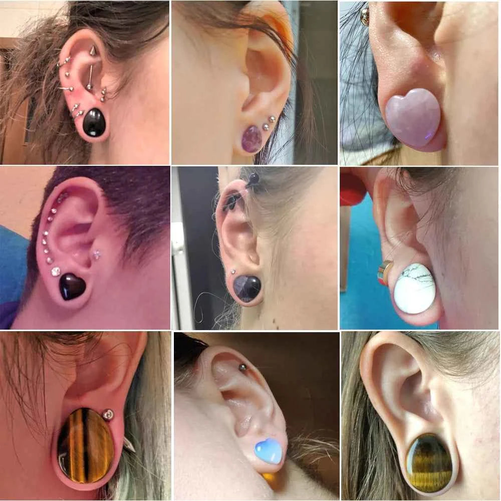 Pair Stone Ear Gauges Dew Drop Ear Plugs Double Flare Saddle Stretching Gauges Expander keyhole Ear Stretcher Body Jewelry - Pedlar's Attic