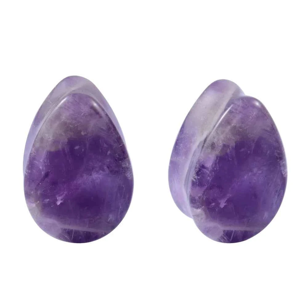 Pair Stone Ear Gauges Dew Drop Ear Plugs Double Flare Saddle Stretching Gauges Expander keyhole Ear Stretcher Body Jewelry - Pedlar's Attic