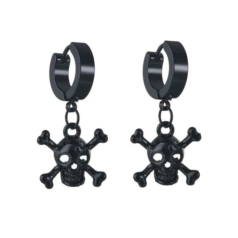 2023 New Black Punk Stainless Steel Women Men Hoop Earrings Small Trendy Round Cross Pendants Jewelry Accessories Gifts Earrings