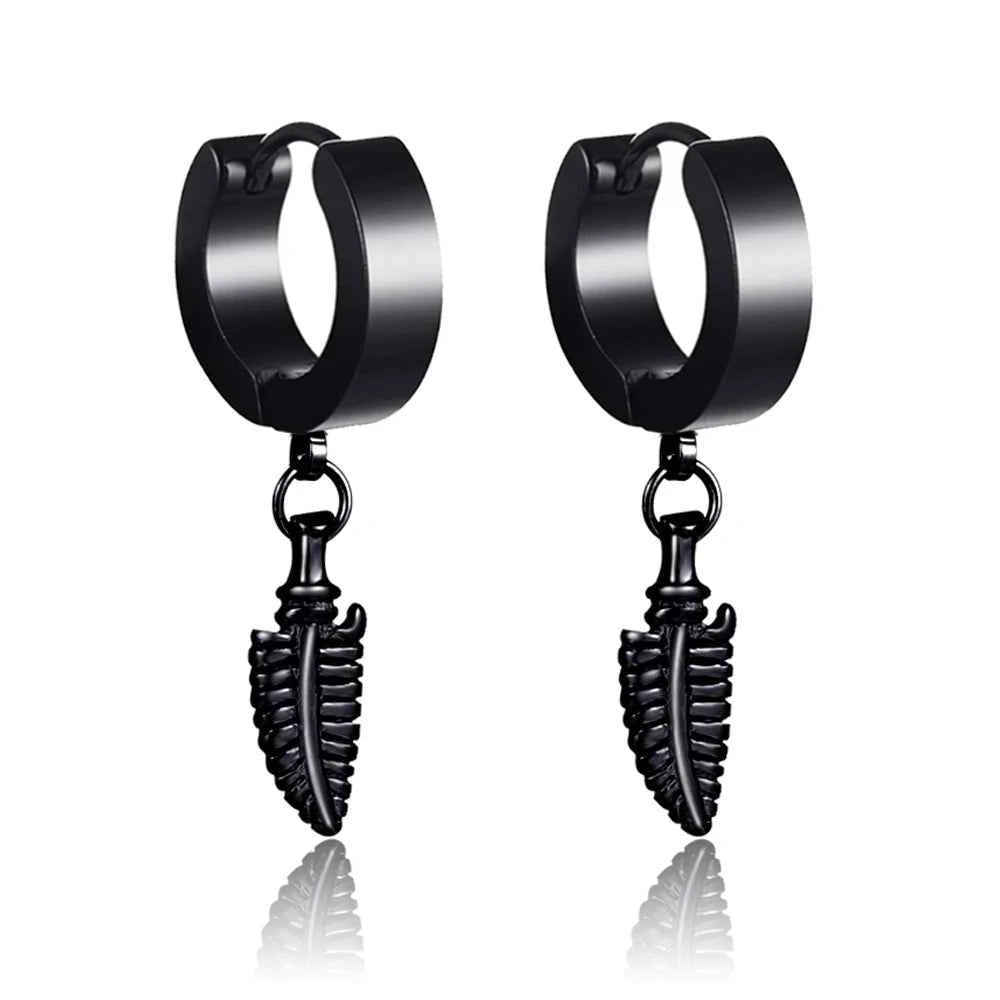 2023 New Black Punk Stainless Steel Women Men Hoop Earrings Small Trendy Round Cross Pendants Jewelry Accessories Gifts Earrings