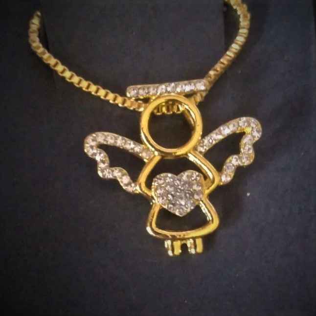 Gold Tone and White Angel - Pedlar's Attic