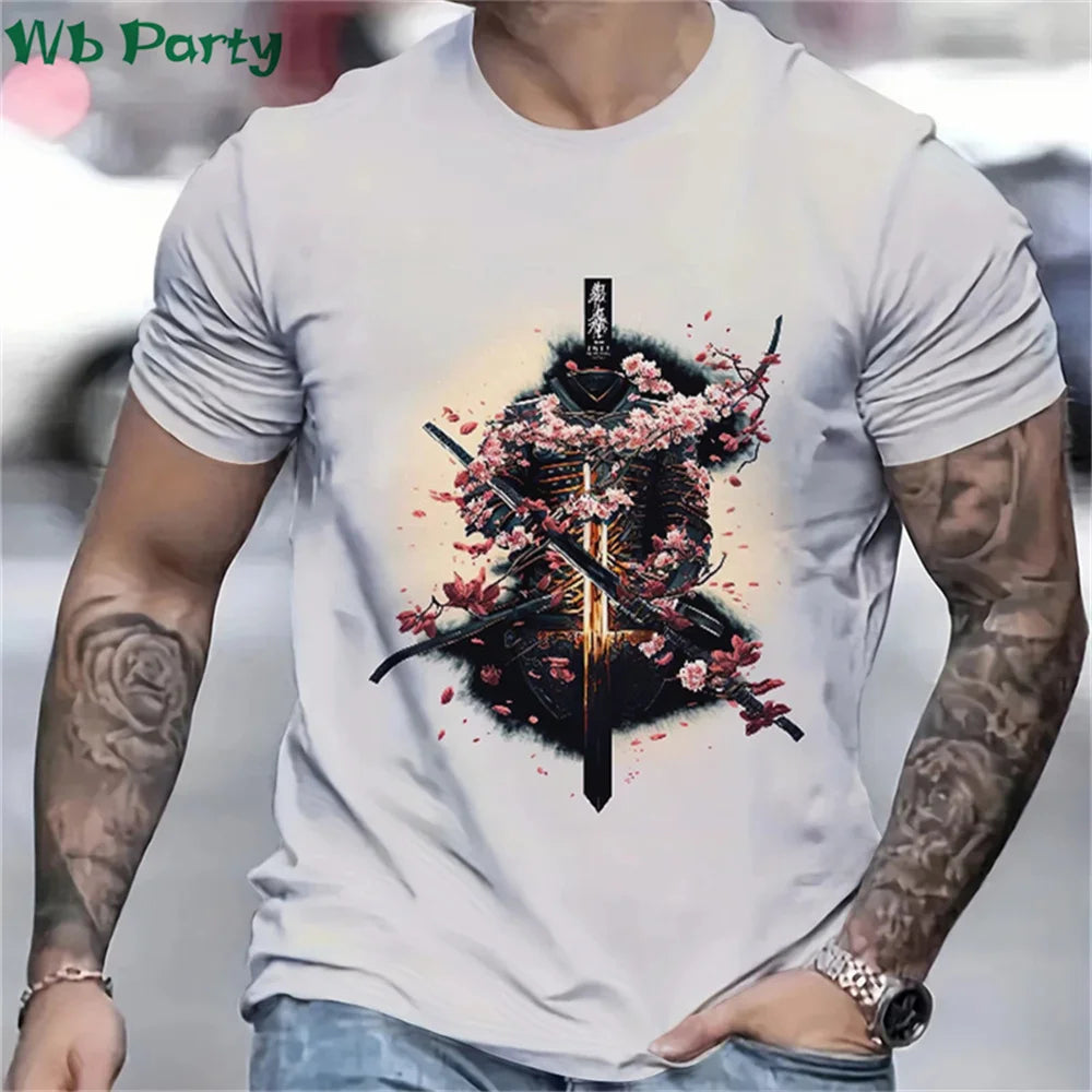 3D Printed Japan Samurai T shirt for Men Personality Pattern T-shirts Summer Fashion O-Neck Street Loose Tops Short Sleeve Tees