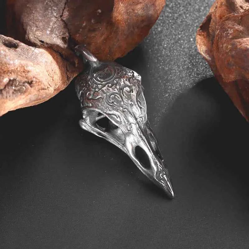 Gothic Vintage Norse Gods Odin Raven Skull Pendant Necklace