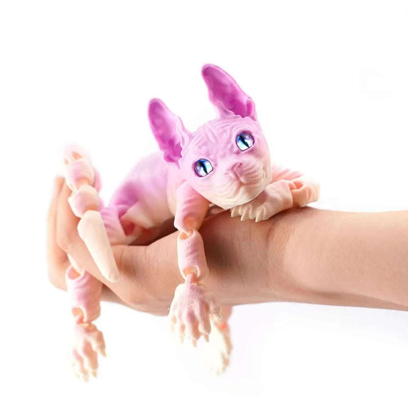 3D Printed Cat Animals Toy Realistic Hairless Figurine Articulated Cat Fidget Toy for Cat Lover Collector Home Decoration Toy