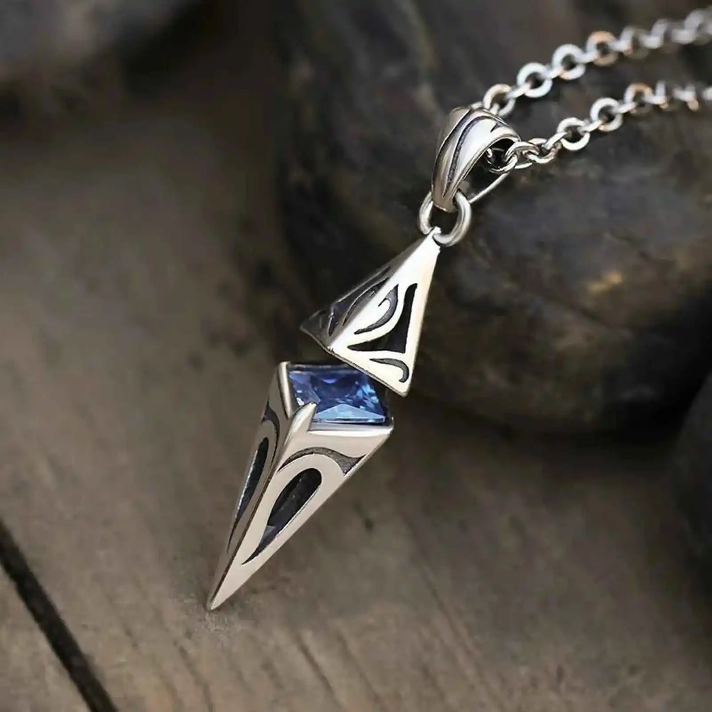 Stylish Blue Stone Man Necklaces Stainless Steel Jewelry Cube Pendant Collar Birthday Party Dad Boyfriend Valentine Gifts - Pedlar's Attic