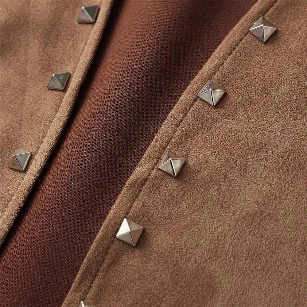 Women Vintage Sleeveless Faux Suede Fringe Vest Rivets Leather Western Boho Tassel Jacket Open Front Hippie Cardigan 2025