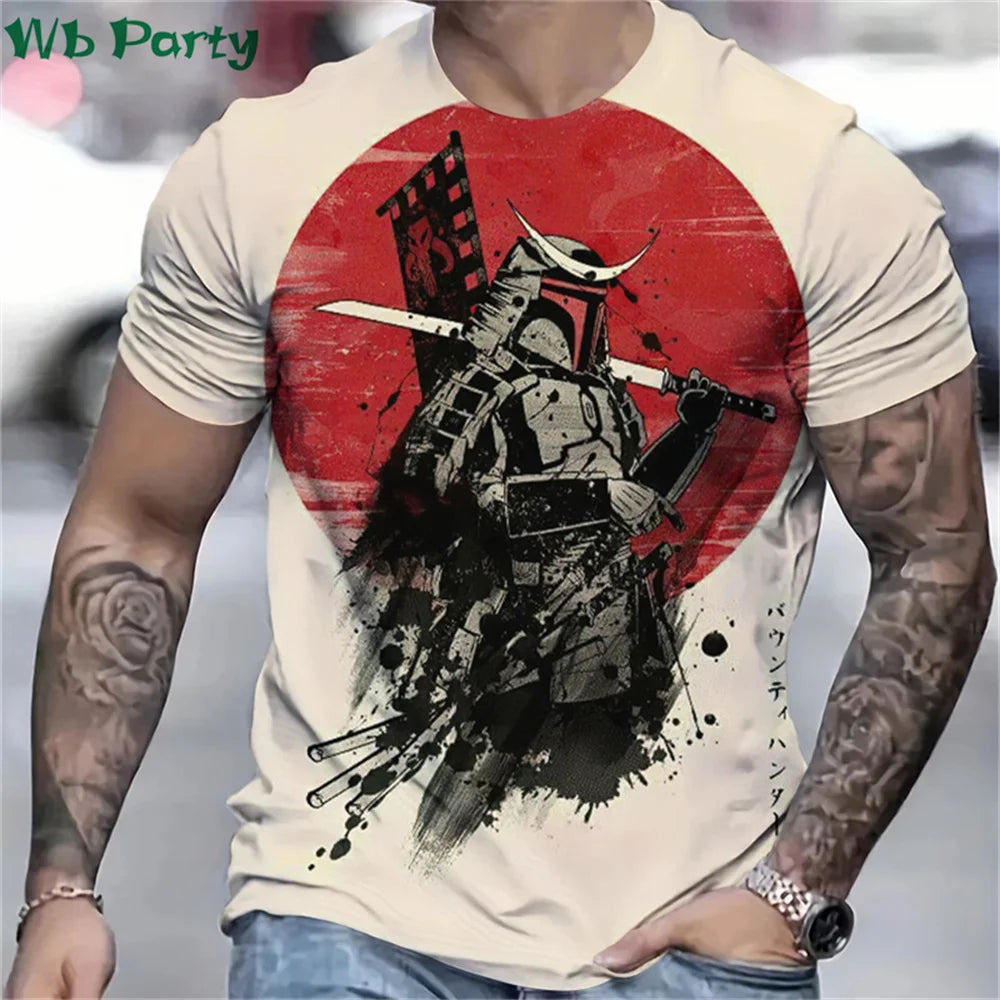 3D Printed Japan Samurai T shirt for Men Personality Pattern T-shirts Summer Fashion O-Neck Street Loose Tops Short Sleeve Tees