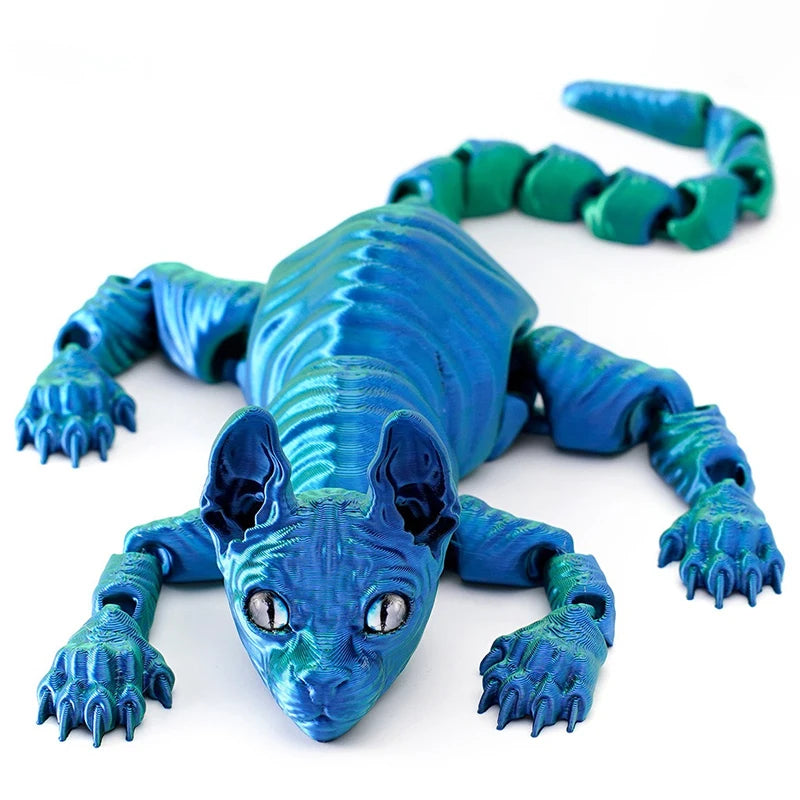 3D Printed Cat Animals Toy Realistic Hairless Figurine Articulated Cat Fidget Toy for Cat Lover Collector Home Decoration Toy