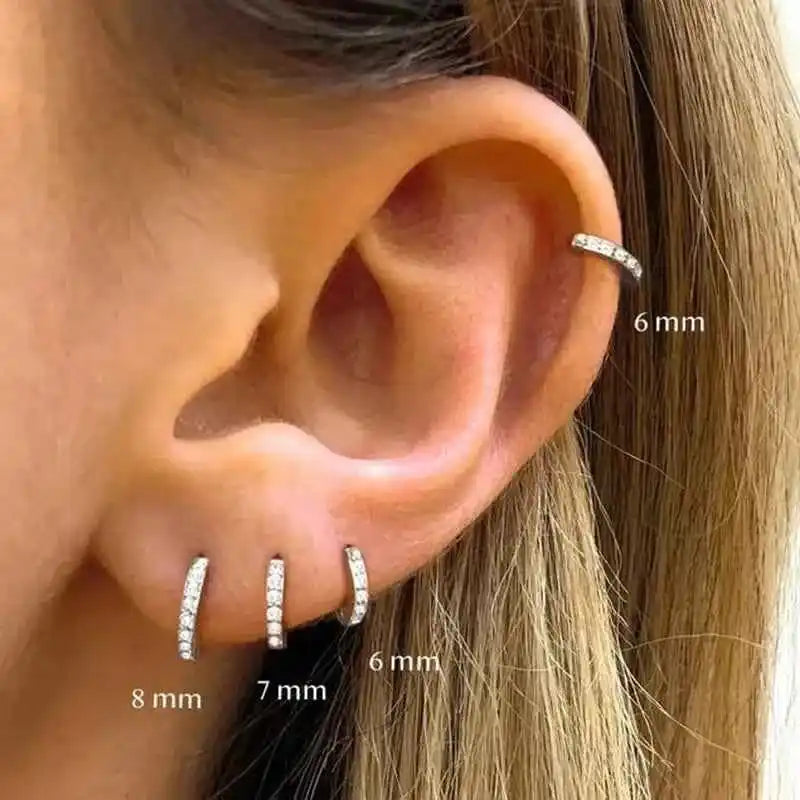 1Pair Stainless Steel Huggie Minimal Hoop Earrings Little Crystal Zirconia Thin Helix Tragus Cartilage Earrings Piercing Jewelry - Pedlar's Attic