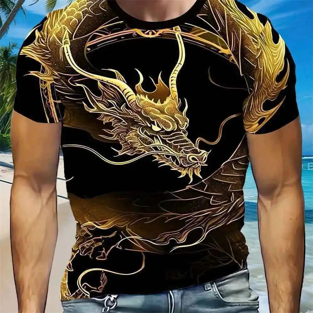 3D Style 3 Roaring Dragon Pattern Round Neck Short Sleeve T Shirt - Pedlar's Attic