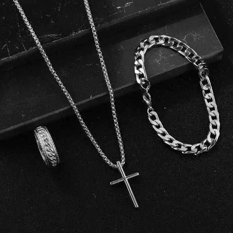 3pcs/set Punk Black Cross Pendant Necklace - Pedlar's Attic