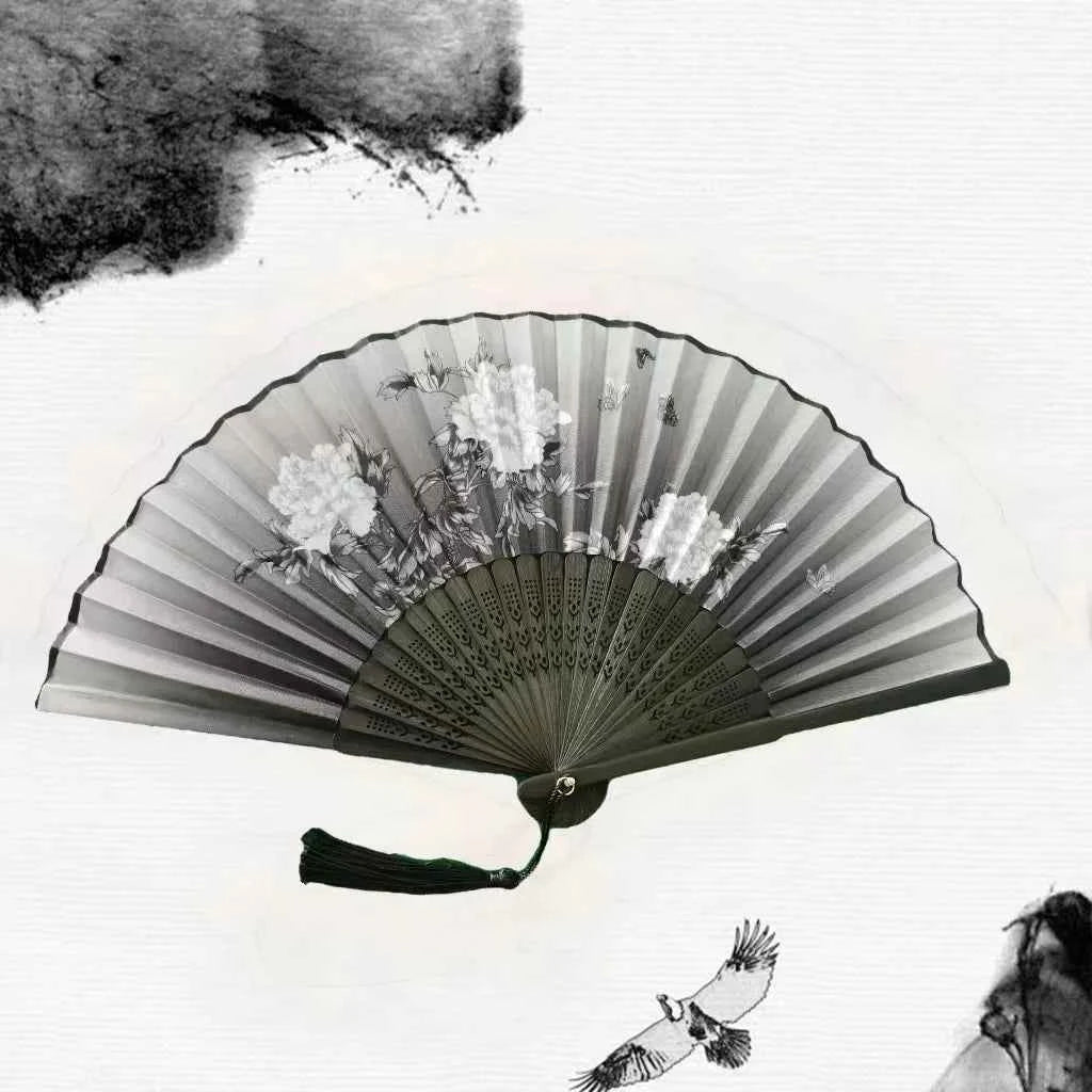 Chinese Fan Hand Folding Fan Bamboo Silk Women Black Fan Summer Female Dance Hand Folding Fan Party Gift Hand Fans For Women