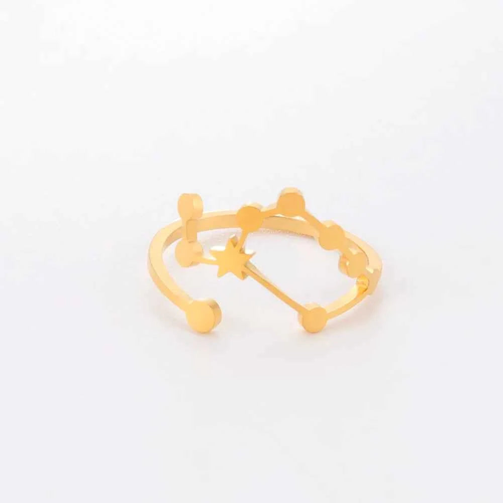 COOLTIME 12 Constellation Women's Ring Stainless Steel Zodiac Adjustable Rings Leo Virgo Libra Pisces Jewelry Birthday Gift