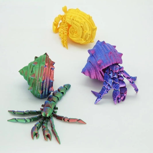 3D Printed Hermit Crab Figurine - Articulated Poseable Decor, Artistic Home & Desk Decoration, Unique Gift for Ocean Lovers