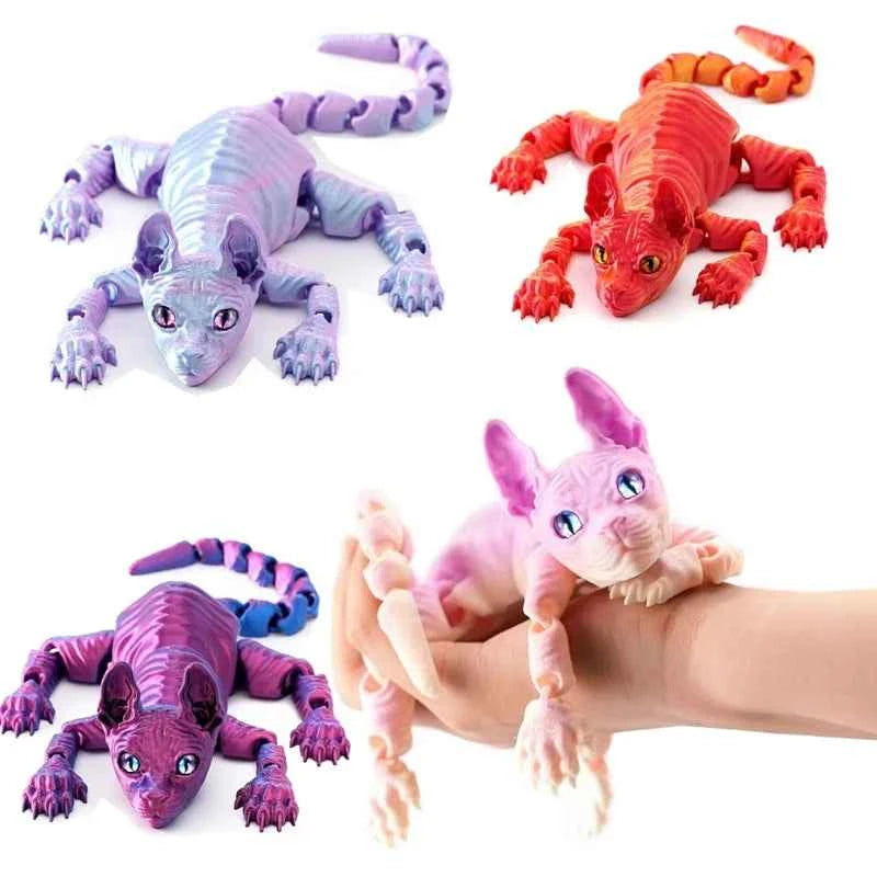 3D Printed Cat Animals Toy Realistic Hairless Figurine Articulated Cat Fidget Toy for Cat Lover Collector Home Decoration Toy - Pedlar's Attic