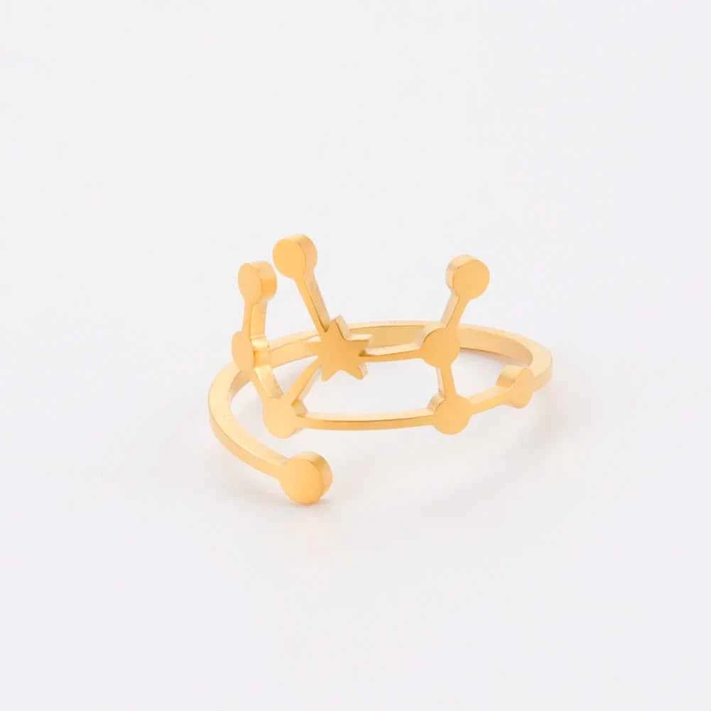 COOLTIME 12 Constellation Women's Ring Stainless Steel Zodiac Adjustable Rings Leo Virgo Libra Pisces Jewelry Birthday Gift