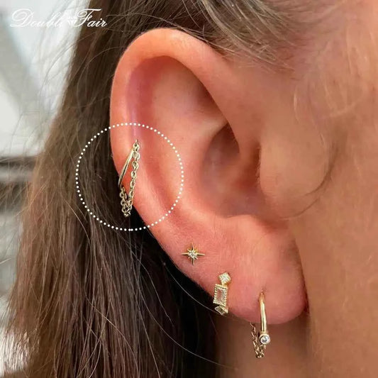 Dainty Y2k Ear Piercing Helix Daith Snug Earrings for Women 1PC Cartilage Tragus Clicker Septum Ring With Chain INS Jewelry Gift