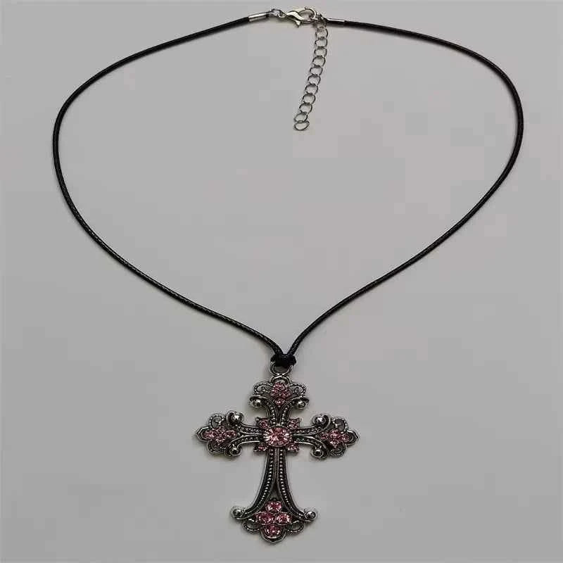 Sparkling Rhinestone Cross Choker Necklace - Bold Spiral Design for Goth & Punk Fashion Lovers - Pedlar's Attic