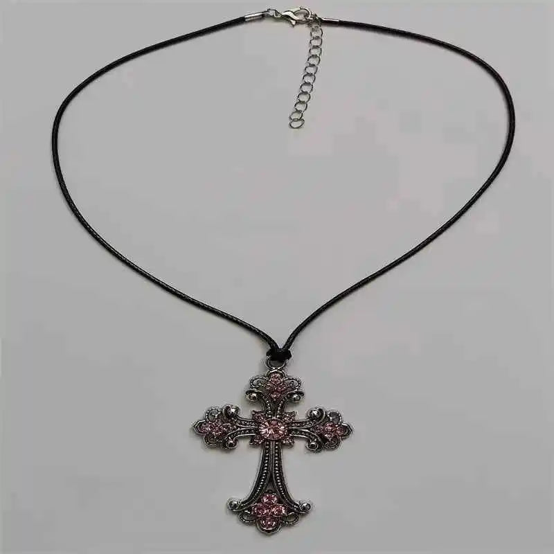 Sparkling Rhinestone Cross Choker Necklace - Bold Spiral Design for Goth & Punk Fashion Lovers - Pedlar's Attic