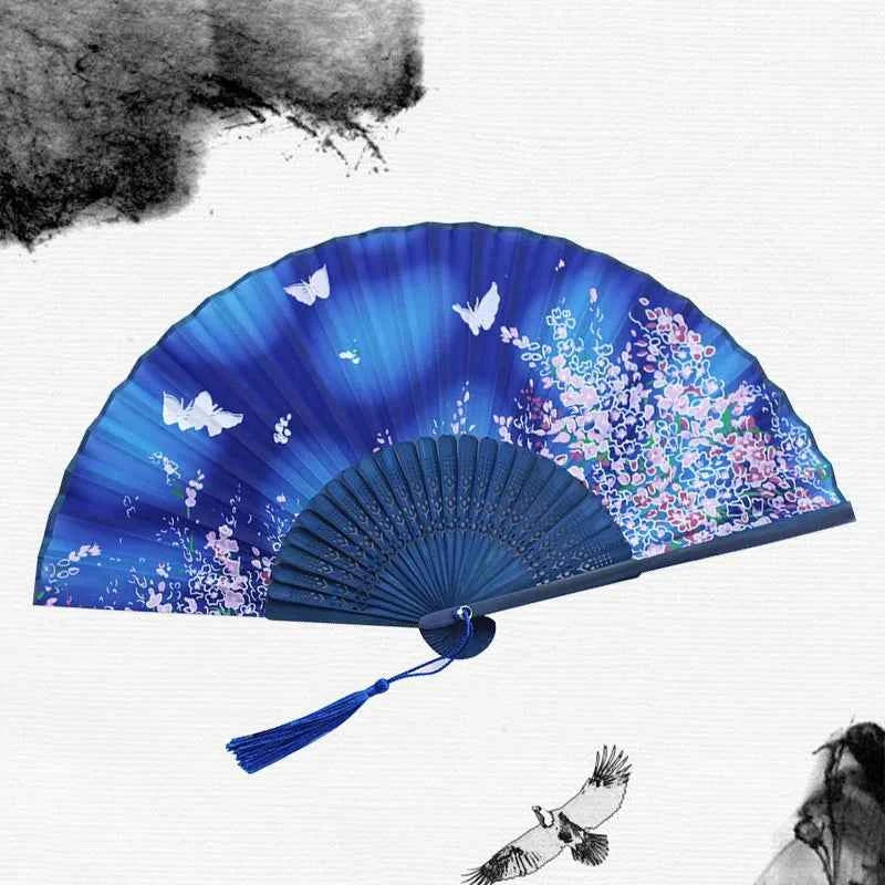 Chinese Fan Hand Folding Fan Bamboo Silk Women Black Fan Summer Female Dance Hand Folding Fan Party Gift Hand Fans For Women