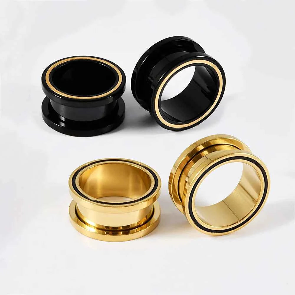 Pair Double Color Screw Ear Gauges Stainless Steel - Pedlar's Attic