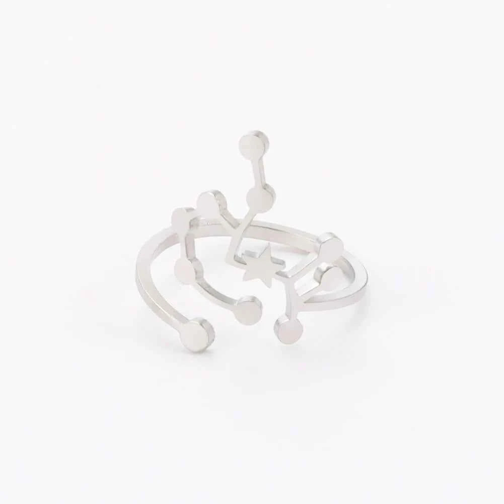 COOLTIME 12 Constellation Women's Ring Stainless Steel Zodiac Adjustable Rings Leo Virgo Libra Pisces Jewelry Birthday Gift